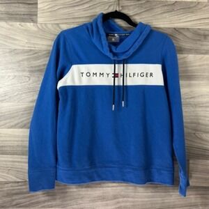 Tommy Hilfiger Womens Pullover Sweatshirt Blue Long Sleeve Logo Drawstring S